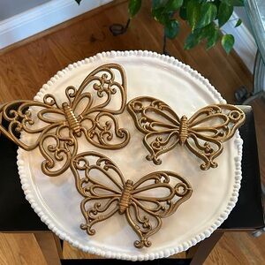 Ornate Gold Butterfly Wall Hook Set